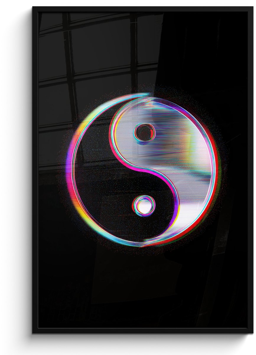 FrameYourWall Poster in lijst - Fotolijst 80x120 cm - Posters - Yin-Yang - Cirkel - Regenboog - Posterlijst zwart - Decoratie - Wanddecoratie woonkamer - Muurdecoratie slaapkamer Yin-Yang - Cirkel - Kleurrijk