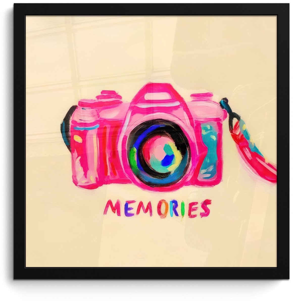 FrameYourWall Poster in lijst - Fotolijst 40x40 cm - Posters - Camera - Memories - Roze - Geschilderd - Posterlijst zwart - Decoratie - Wanddecoratie woonkamer - Muurdecoratie slaapkamer