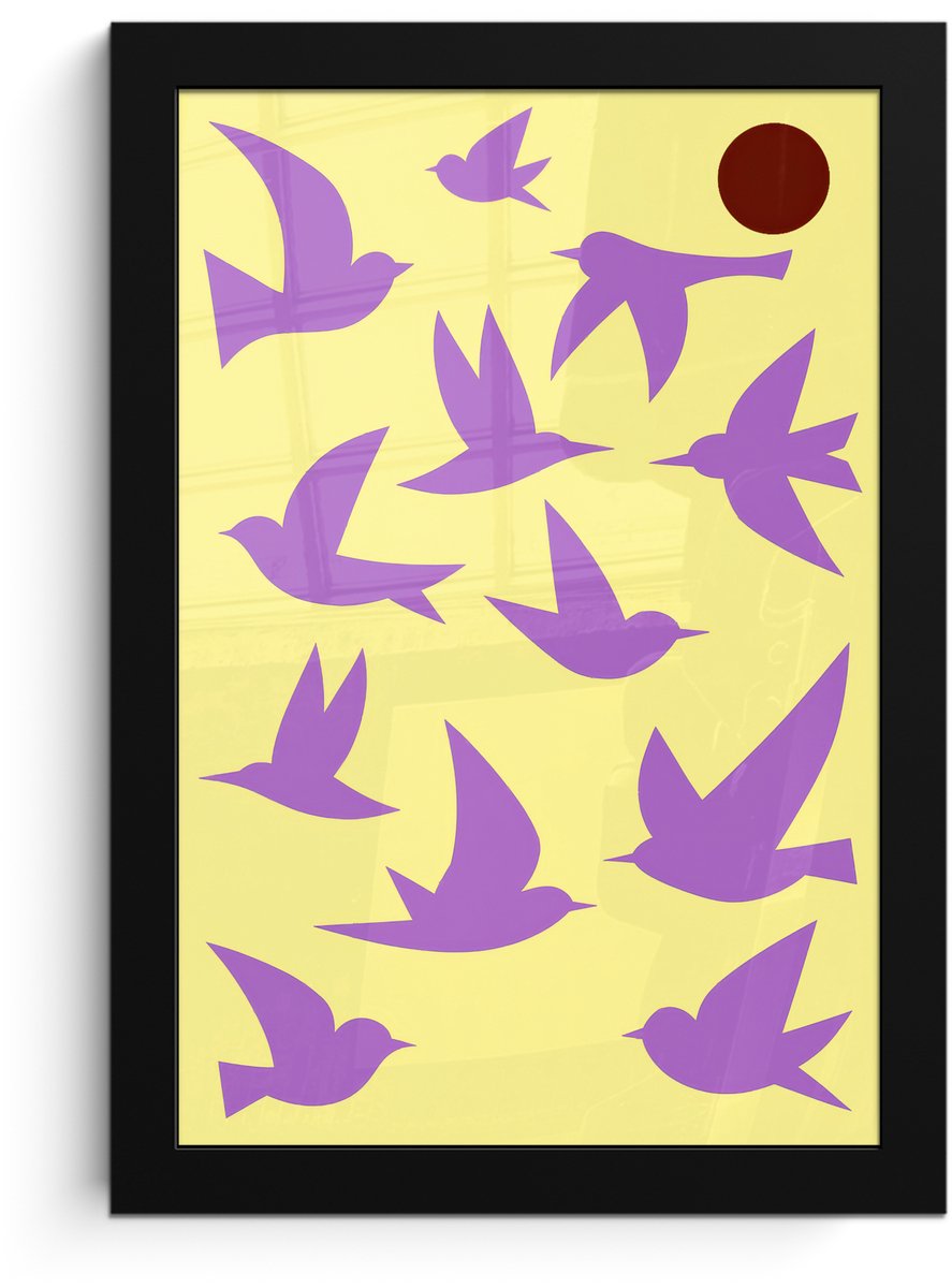 FrameYourWall Poster in lijst - Fotolijst 20x30 cm - Posters - Vogels - Cirkel - Geel - Beweging - Posterlijst zwart - Decoratie - Wanddecoratie woonkamer - Muurdecoratie slaapkamer