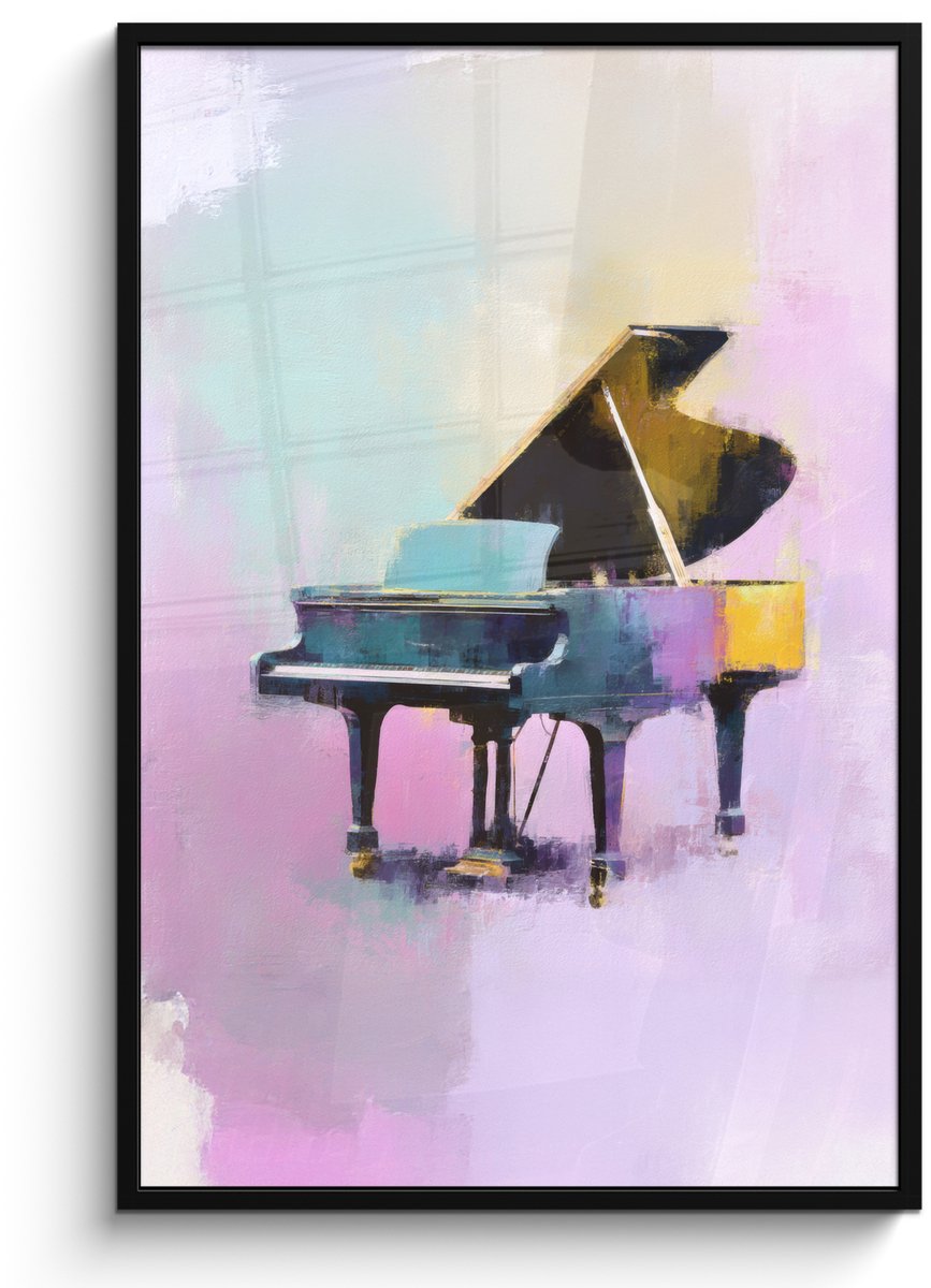 FrameYourWall Poster in lijst - Fotolijst 80x120 cm - Posters - Piano - Pastel - Elegant - Dromerig - Posterlijst zwart - Decoratie - Wanddecoratie woonkamer - Muurdecoratie slaapkamer