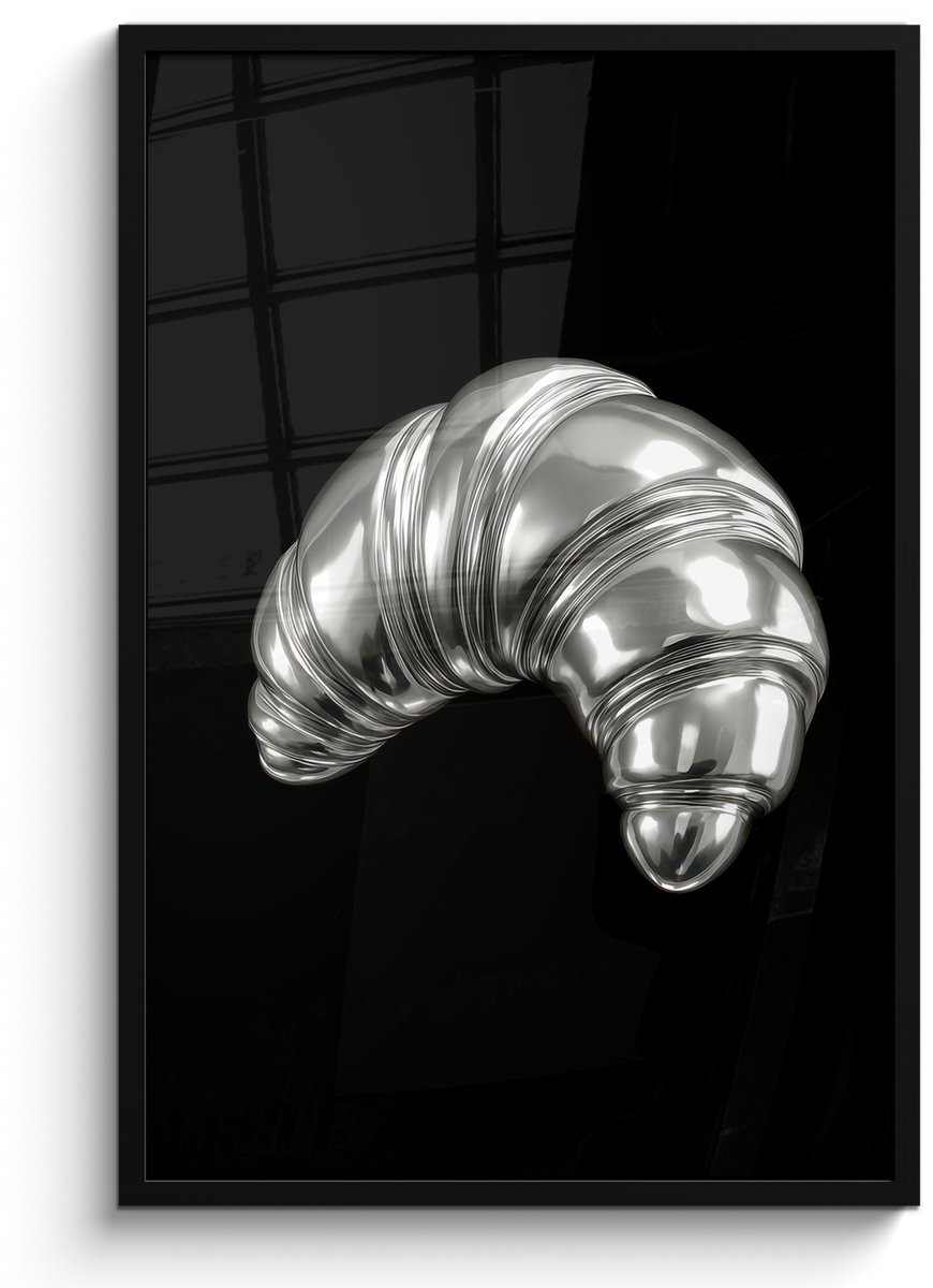 FrameYourWall Poster in lijst - Fotolijst 60x90 cm - Posters - Croissant - Metaal - Zilver - Posterlijst zwart - Decoratie - Wanddecoratie woonkamer - Muurdecoratie slaapkamer