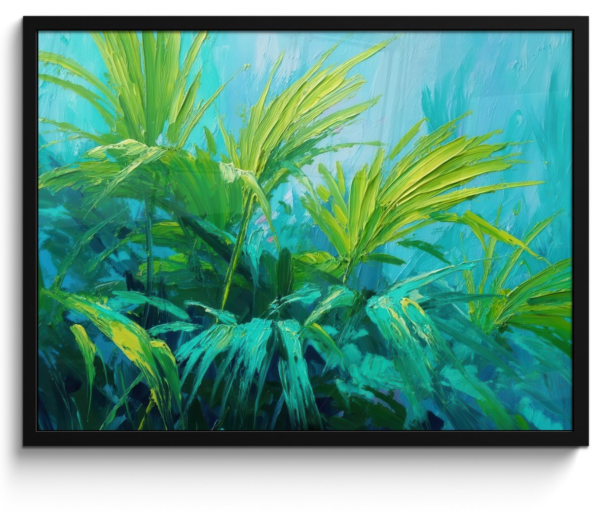 FrameYourWall Poster in lijst - Fotolijst 80x60 cm - Posters - Bladeren - Groen - Schilderij - Abstract - Posterlijst zwart - Decoratie - Wanddecoratie woonkamer - Muurdecoratie slaapkamer