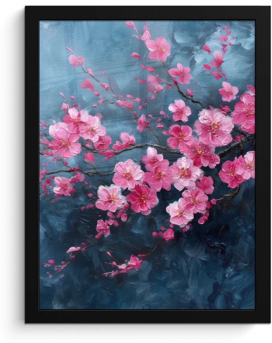 FrameYourWall Poster in lijst - Fotolijst 30x40 cm - Posters - Bloem - Bloesems - Roze - Abstract - Posterlijst zwart - Decoratie - Wanddecoratie woonkamer - Muurdecoratie slaapkamer Bloemen