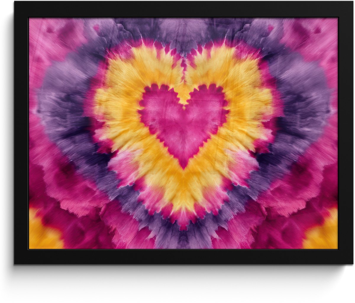 FrameYourWall Poster in lijst - Fotolijst 40x30 cm - Posters - Tie dye - Hartvorm - Vlammen - Oranje - Posterlijst zwart - Decoratie - Wanddecoratie woonkamer - Muurdecoratie slaapkamer