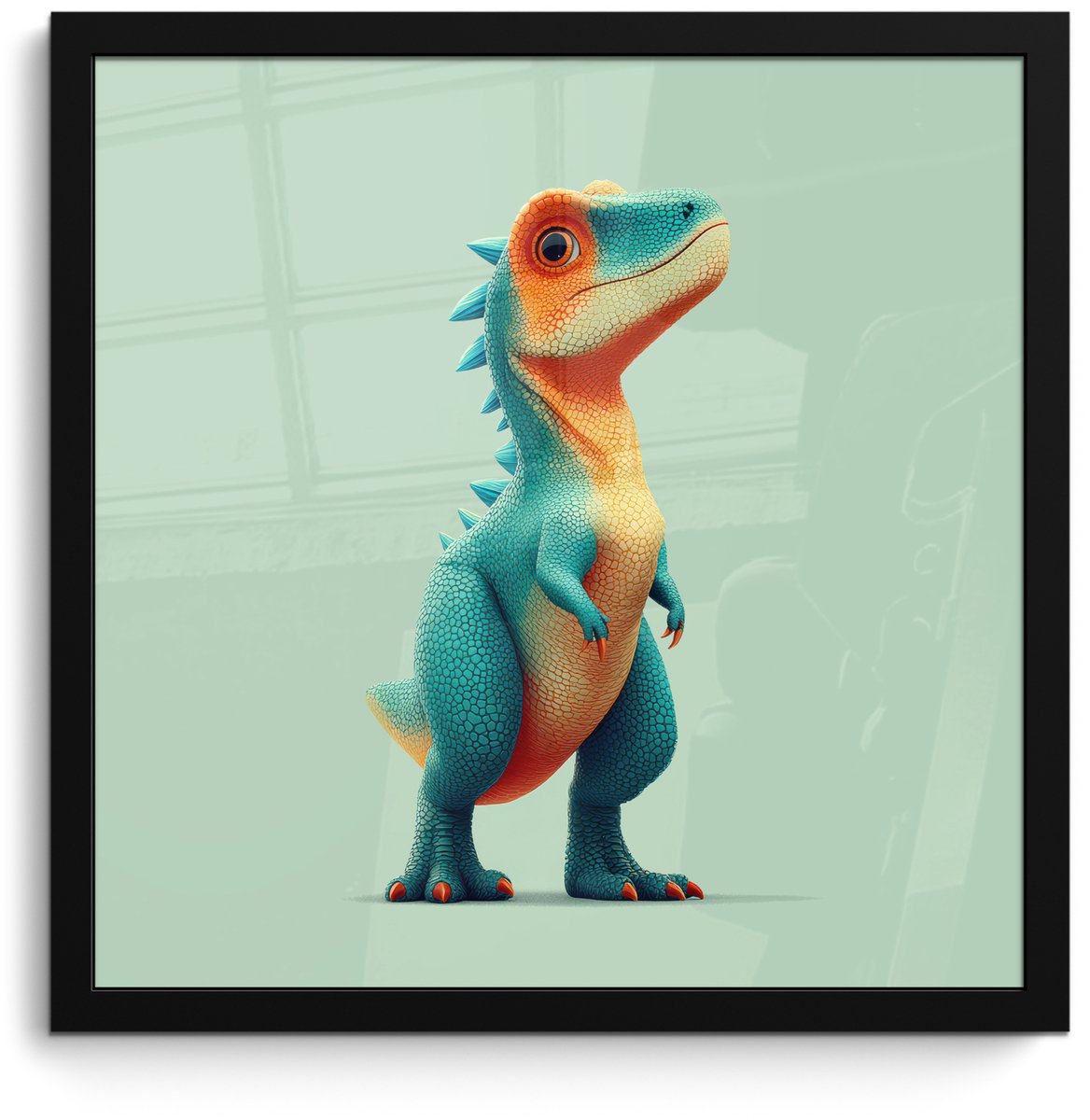 FrameYourWall Poster in lijst - Fotolijst 40x40 cm - Posters - Cartoon - Dino - Oranje - Stekels - Posterlijst zwart - Decoratie - Wanddecoratie woonkamer - Muurdecoratie slaapkamer