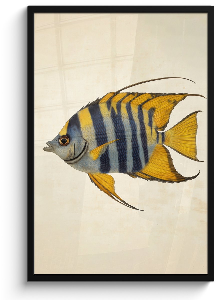 FrameYourWall Poster in lijst - Fotolijst 60x90 cm - Posters - Vis - Sierlijk - Vinnen - Illustratie - Posterlijst zwart - Decoratie - Wanddecoratie woonkamer - Muurdecoratie slaapkamer