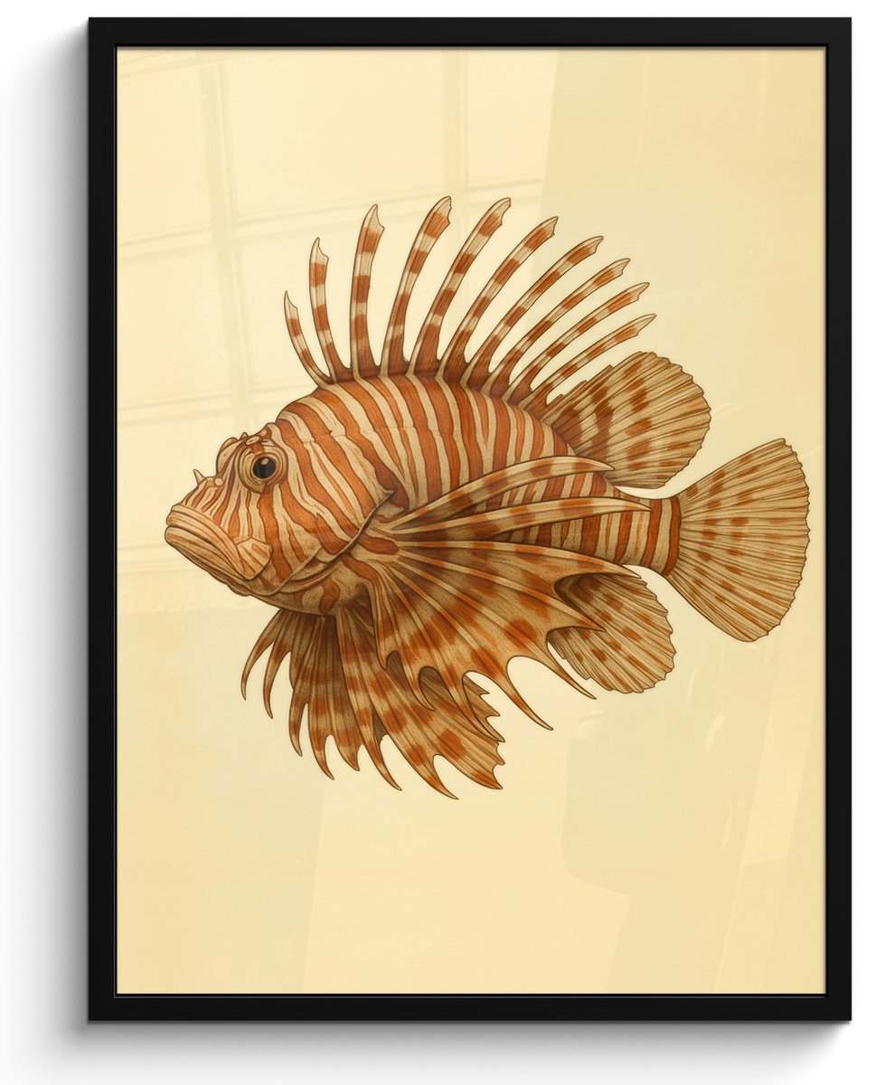FrameYourWall Poster in lijst - Fotolijst 60x80 cm - Posters - Strepen - Vis - Rond - Stekels - Posterlijst zwart - Decoratie - Wanddecoratie woonkamer - Muurdecoratie slaapkamer Vis - Stekels
