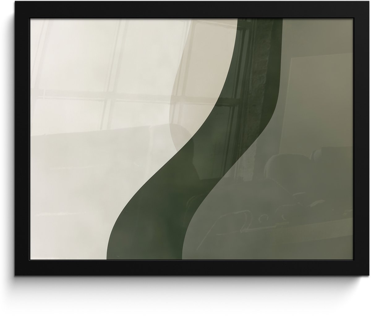 FrameYourWall Poster in lijst - Fotolijst 40x30 cm - Posters - Japandi - Groen - Abstract - Modern - Posterlijst zwart - Decoratie - Wanddecoratie woonkamer - Muurdecoratie slaapkamer Lijn