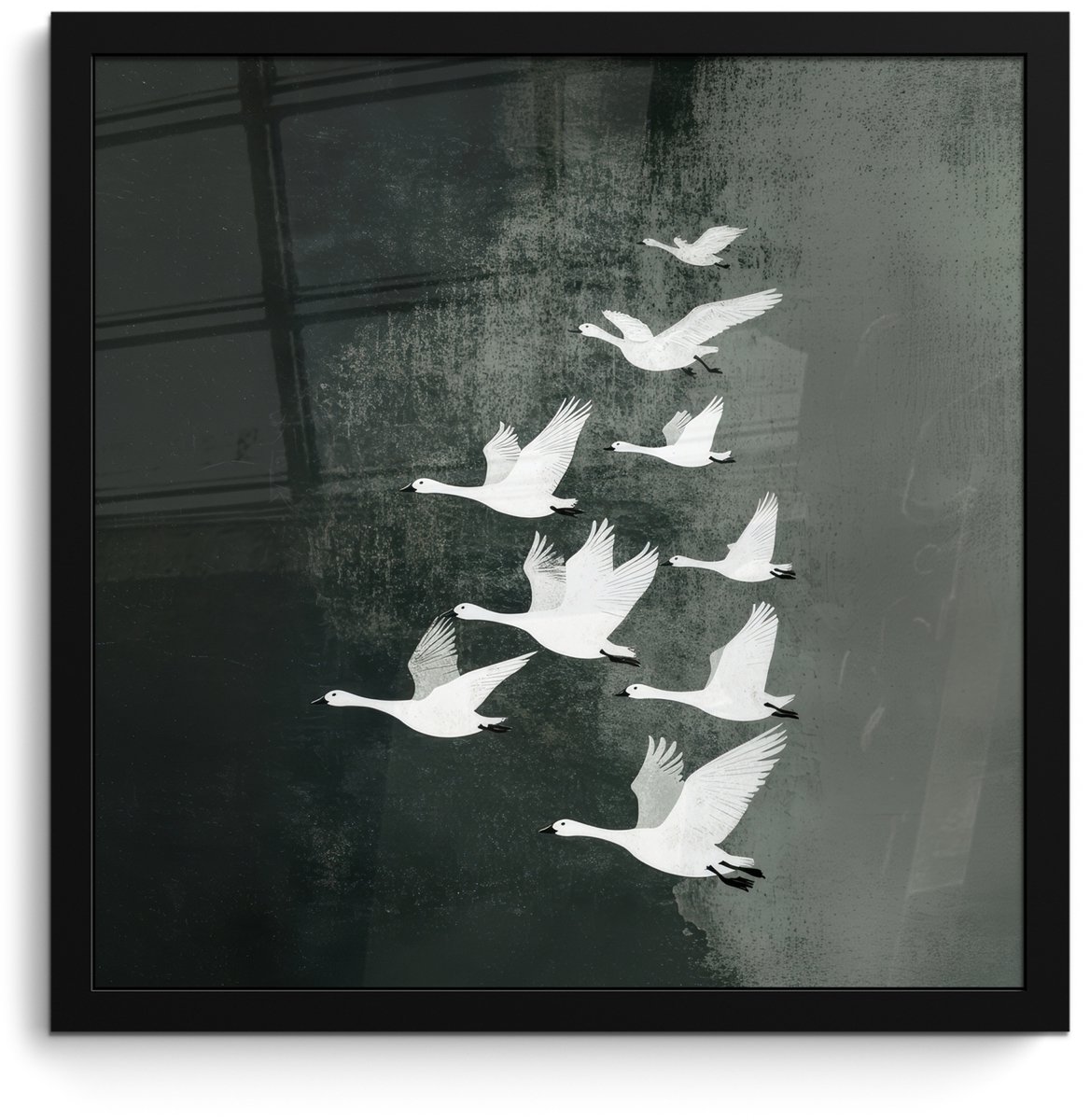 FrameYourWall Poster in lijst - Fotolijst 40x40 cm - Posters - Vogel - Japandi - Groen - Posterlijst zwart - Decoratie - Wanddecoratie woonkamer - Muurdecoratie slaapkamer Vogels