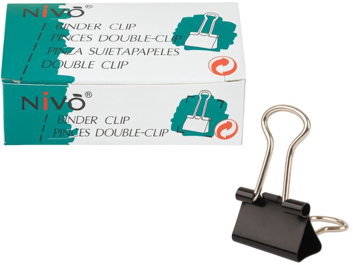 Nivo - Papierklemmen - Doos á 12 stuks - 19mm - Zwart