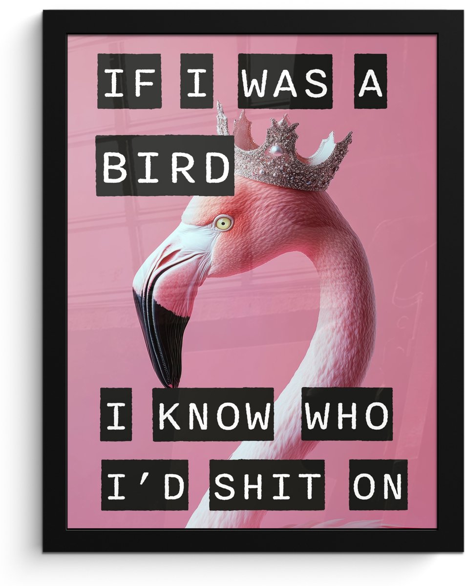 FrameYourWall Poster in lijst - Fotolijst 30x40 cm - Posters - Flamingo - Roze - Vogel - Decoratie - Posterlijst zwart - Decoratie - Wanddecoratie woonkamer - Muurdecoratie slaapkamer Tekst - Flamingo