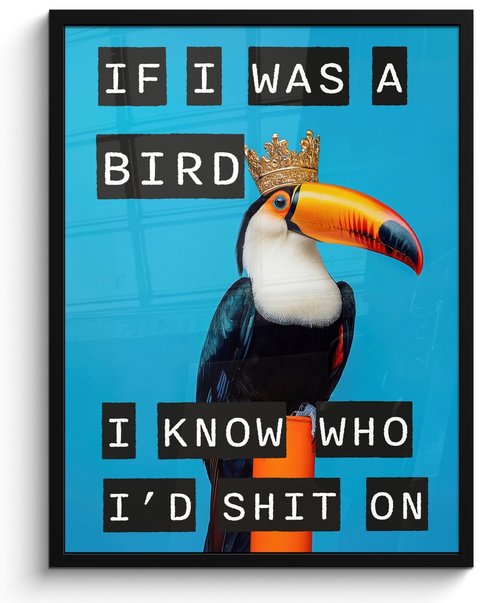 FrameYourWall Poster in lijst - Fotolijst 60x80 cm - Posters - Vogel - Toekan - Blauw - Quotes - Posterlijst zwart - Decoratie - Wanddecoratie woonkamer - Muurdecoratie slaapkamer Tekst - Toekan