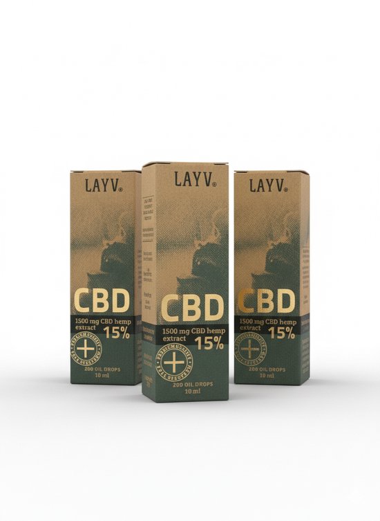 3-Pack Voordeelbundel LAYV® 15% CBD Olie Druppels - Natuurlijk 1500 mg CBD Full Spectrum Hennep Extract - Milde Smaak - Vegan