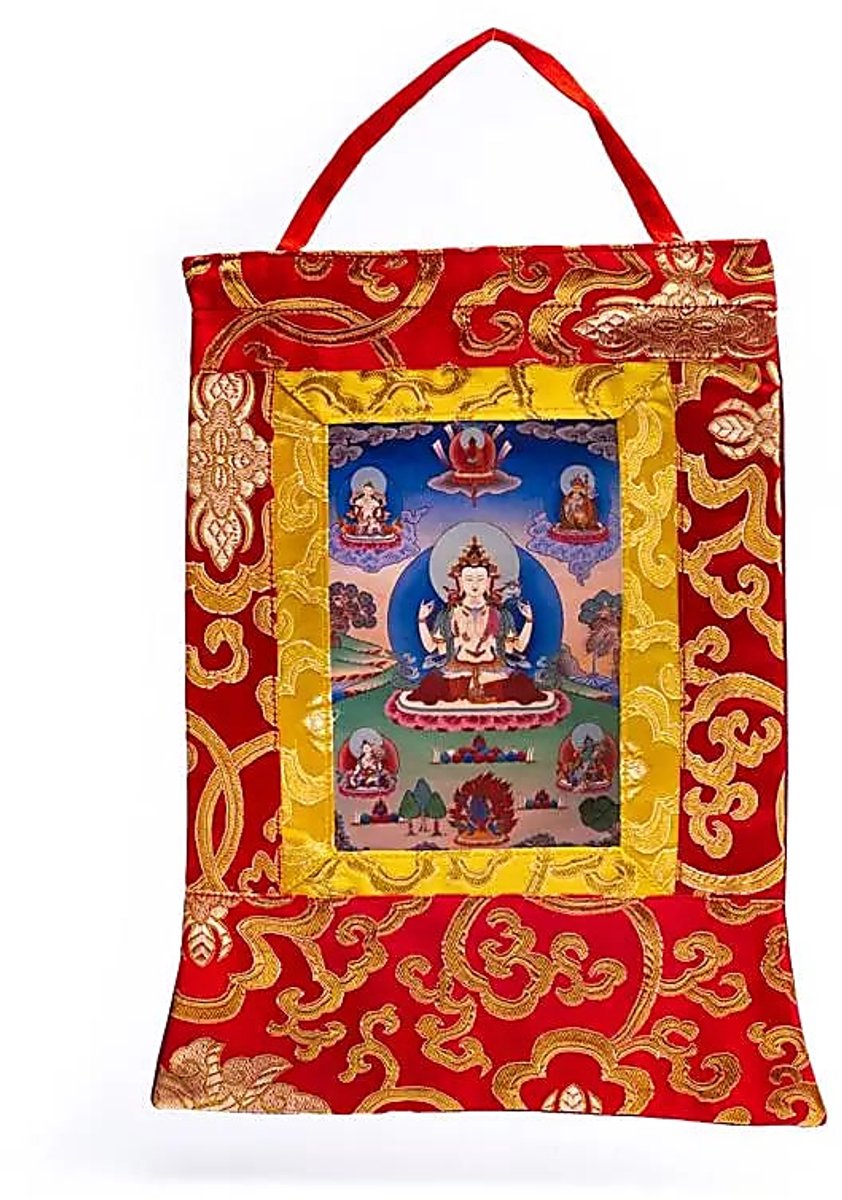 Chenrezig Thangka 29 x 20 cm. - Meditatie - Boeddhistische wanddecoratie