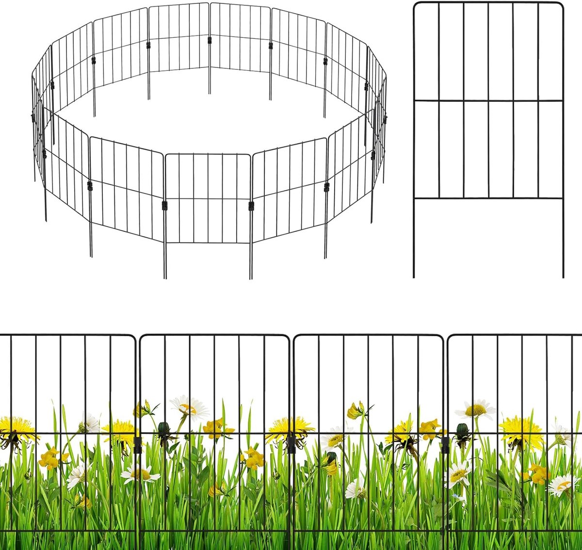 COSTWAY Decoratieve tuinhek, 60 cm hoog, steekhek, metaal, decoratieve omheining, metalen hek, landschapshek voor bloembed, bomen en dieren, complete set, roestvrij, zwart