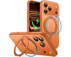 Geschikt voor Apple iPhone 17 Pro Max - 360 Graden Draaibare Ring - Camerabedieningsknop - Geschikt voor Mag - Met standaard en Ringhouder - Back Cover Hoesje - Oranje