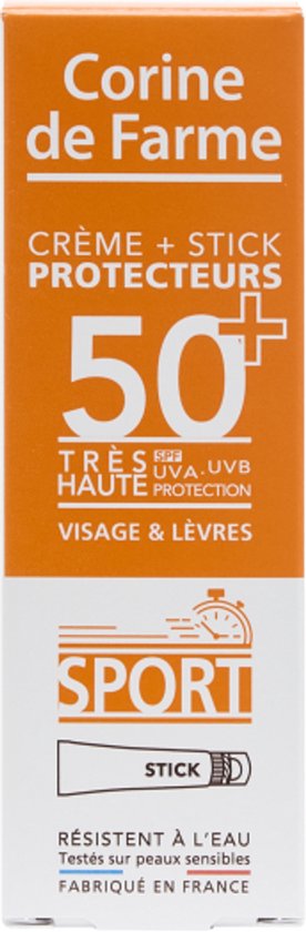 Corine de Farme – Crème + Beschermende Stick SPF50+ – Hoge zonbescherming – Monoï uit Tahiti – Parfumvrij – Waterbestendig – Draagbaar formaat – Gemaakt in Frankrijk