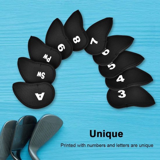 10 stuks - Golf Headcovers - duurzame neopreen golfijzer club headcovers - beschermhoes met cijfers en letters - past op de meeste ijzers - zwart van Merkloos — afbeelding 4