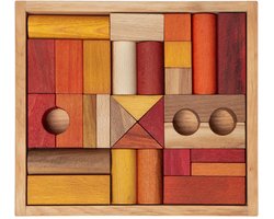 Houten blokken montessori - Educatief Speelgoed - Wooden Story - Houten Blokken in een Doos - Warme Kleuren - 30 Stuks - Speelgoed - Hout