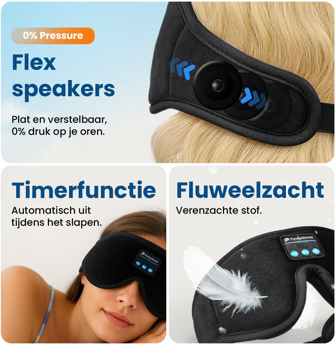 PurelyGoods® Slaapmasker Bluetooth - Oogmasker Slaap - Koptelefoon - Verduisterend - Vrouwen en Mannen — afbeelding 4