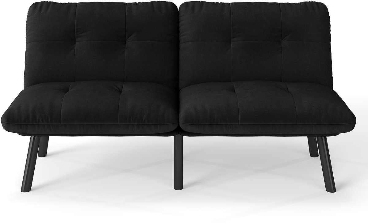Zwart, opvouwbaar modern sofa-bed – 2-zits futonbank met slaapfunctie, ruimtebesparend gastenbed
