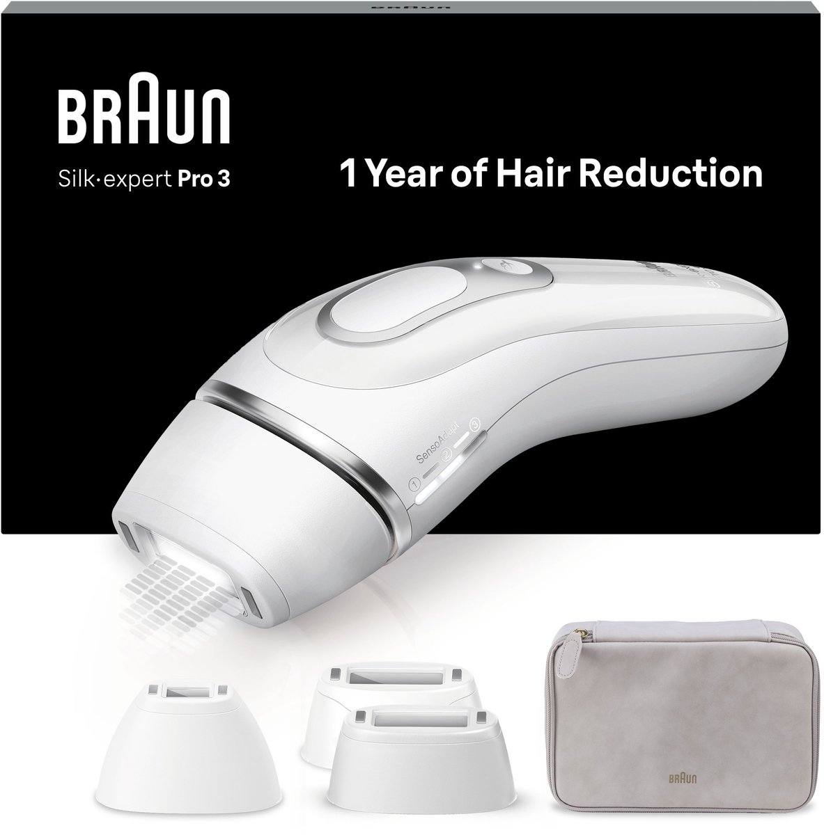 Braun IPL Ontharingsapparaat Silk-expert Pro 3 - ontharing voor thuis Etui - 3 koppen - PL3230
