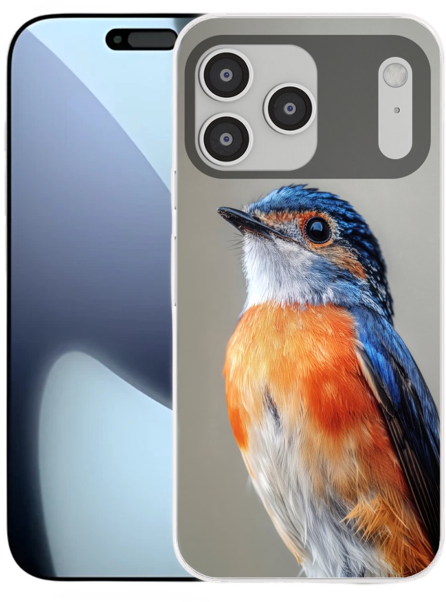 Telefoonhoesje Geschikt voor iPhone 17 Pro Max hoesje - Kleurrijk - Vogeltje - Veren - Blauw - Siliconen Telefoonhoesje Telefoonhoesje