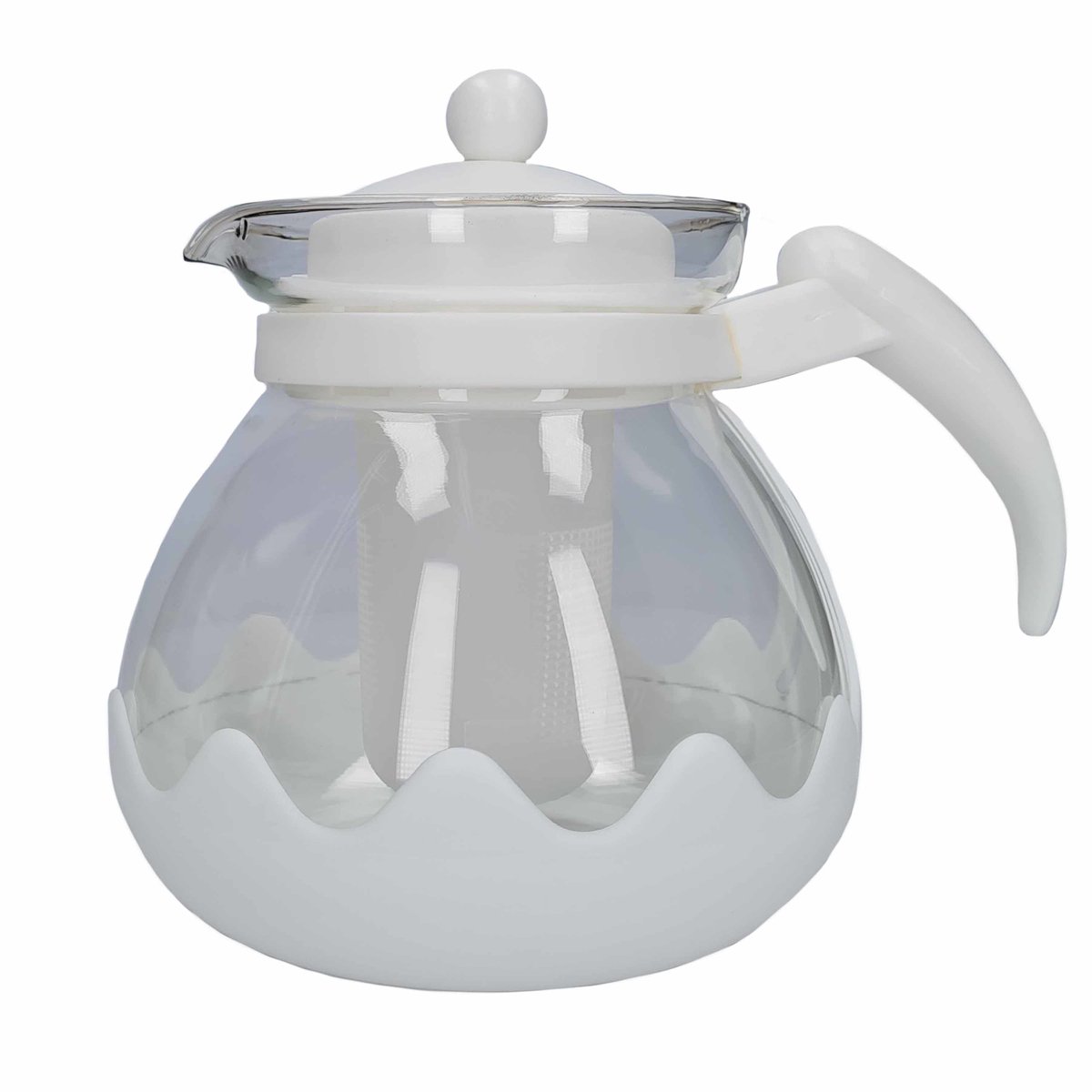 Theepot van glas met thee filter/infuser - 1,25 liter - wit - Theepotten/theekannen