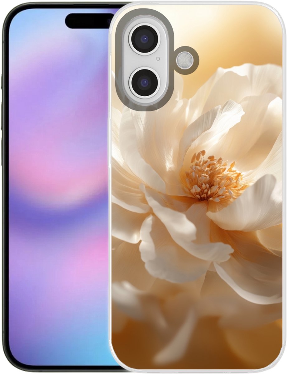 Telefoonhoesje Geschikt voor iPhone 17 hoesje - Close up - Pioenroos - Wit - Siliconen Telefoonhoesje Telefoonhoesje