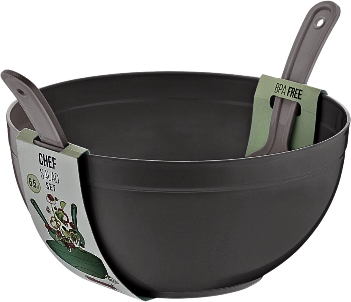 3 Delig Chef Salade Set 5.5 LT - BPA Free - Servies set - Sla kom Antraciet