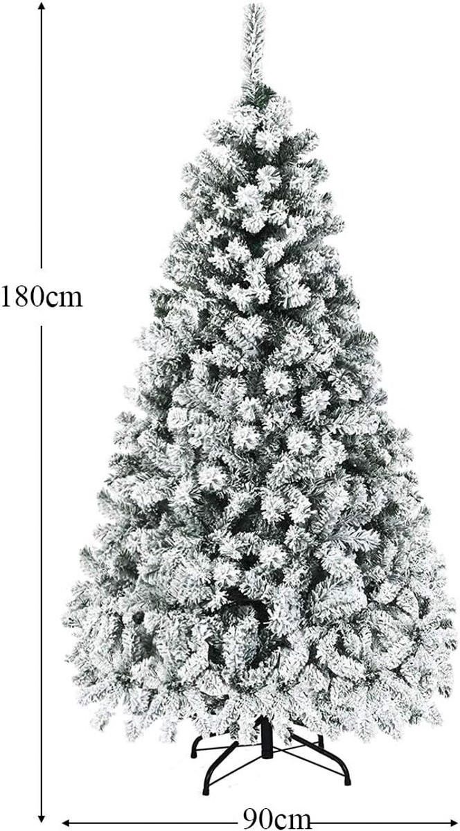 COSTWAY 180 cm Kunstkerstboom met verlichting - Realistische Kunststof Kerstboom met sneeuw - Kerstmis Kerstboom - PVC 600 takken & 250 LEDs -wit en groen – foto 4