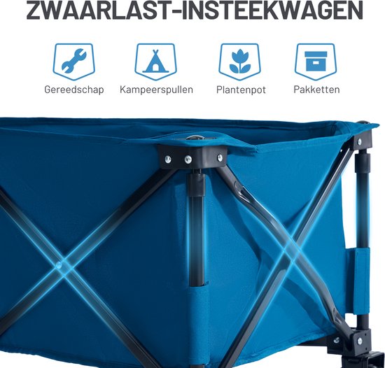 TIMBER RIDGE Bolderkar Opvouwbaar - 200 Liter - 100 KG Draagkracht - all-terrain wielen - Verstelbare hendel - Inklapbare Bolderwagen - Compact - Blauw — afbeelding 5