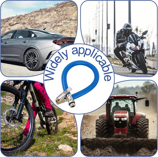 2 Stuks - Autopomp - 38cm - 12.5mm - Zwart en blauw - Rubber en metaal - Verlengbuis voor bandenpomp - Luchtpomp - Verlengslang voor luchtdruk - Voor Auto, Motorfiets, Fiets — afbeelding 5