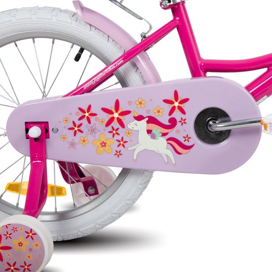 Joystar Unicorn Kinderfiets voor Meisjes - 16 Inch - Mand - Zijwieltjes - Bel - Handrem - Fuchsia - Geschikt voor buitenactiviteiten in de lente van JOYSTAR — afbeelding 5