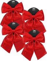 Décorations de Noël Mica Decorations - 4x - rouge - 24 x 28 cm - paillettes polyester - nœud de Noël