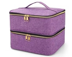 Nagellak Koffer - Nagelkoffer - Nylon - Draagtas - Nail Art - Met Verwijderbaar Verdelers - Storage Case Gellak - Nagellak organizer - Uv Gellak Lamp Opbergen - Nagelstyliste Tas - Beautycase - Geschikt Voor 30 Flesjes - 25 x 20 x 21 cm - Paars