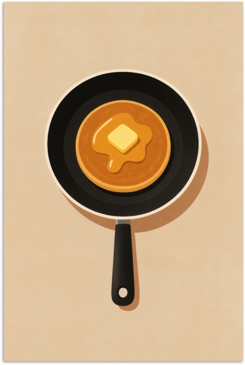 Poster 60x90 cm - Pannenkoek - Koekenpan - Boter - Minimalistisch - Posters - Kamer decora