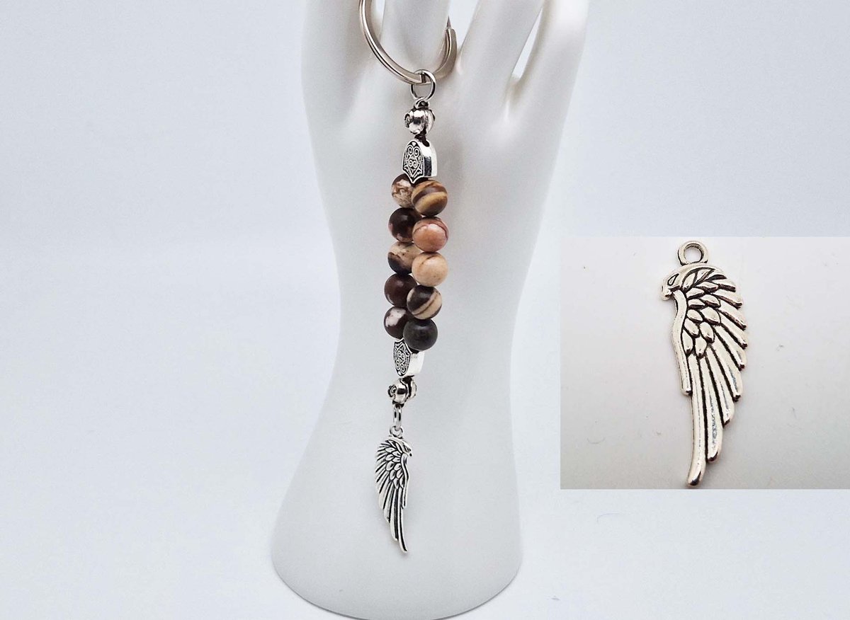 Handgemaakte Natuurstenen Sleutelhanger " Australia zebra jasper "- Met metaal hanger - 8 mm diameter van de korrel- Mooie accessoire en decoratie voor de auto-Vaderdag Cadeau -Moderdag Cadeau - Cadeau vrienden