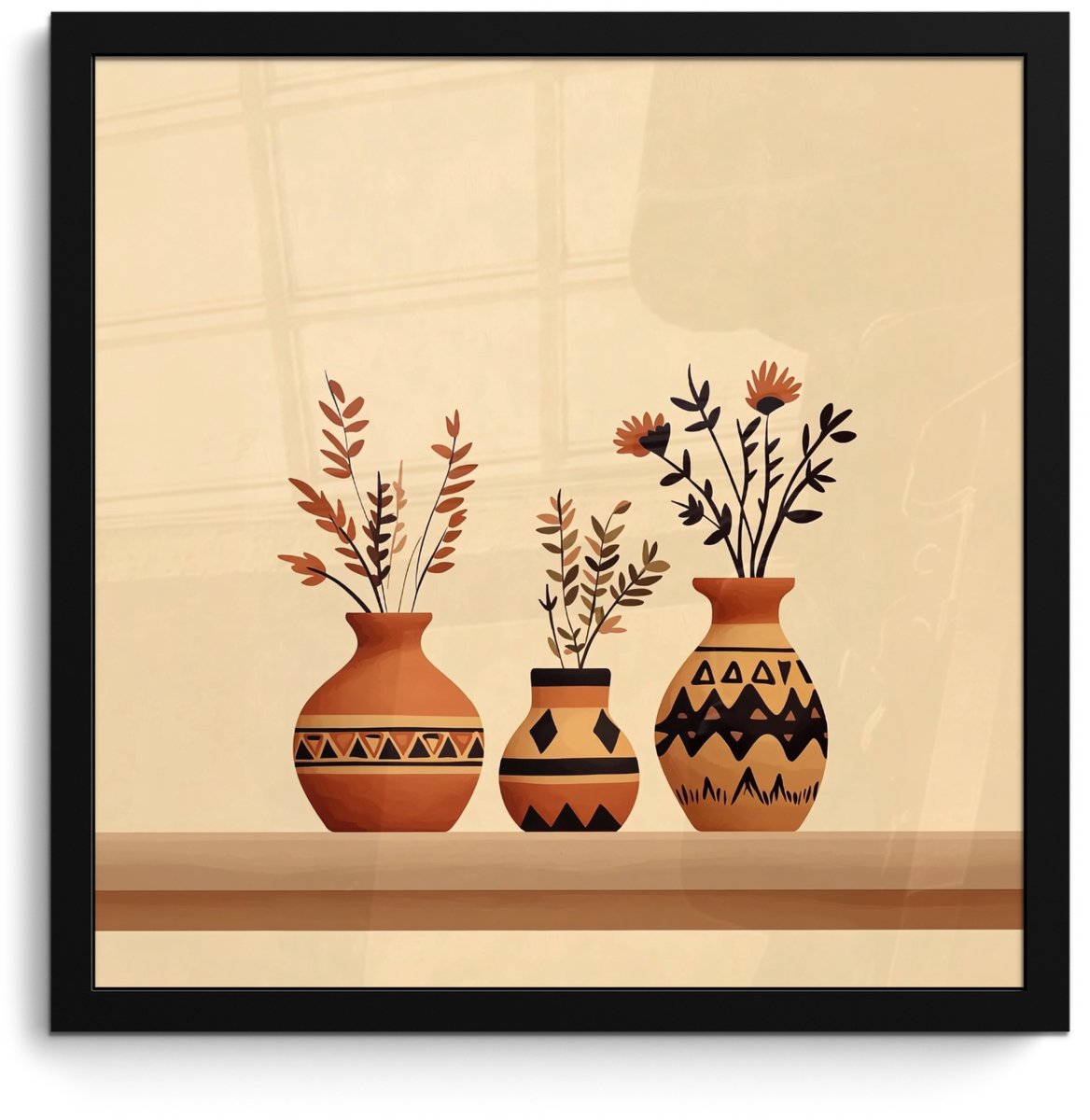FrameYourWall Poster in lijst - Fotolijst 40x40 cm - Posters - Vazen - Bloemen - Bladeren - Minimalistisch - Posterlijst zwart - Decoratie - Wanddecoratie woonkamer - Muurdecoratie slaapkamer