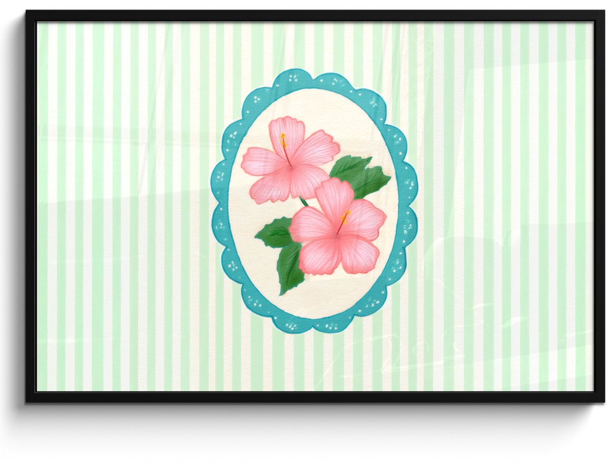 FrameYourWall Poster in lijst - Fotolijst 120x80 cm - Posters - Bloemen - Ovaal - Strepen - Groen - Posterlijst zwart - Decoratie - Wanddecoratie woonkamer - Muurdecoratie slaapkamer Bloemen - Strepen