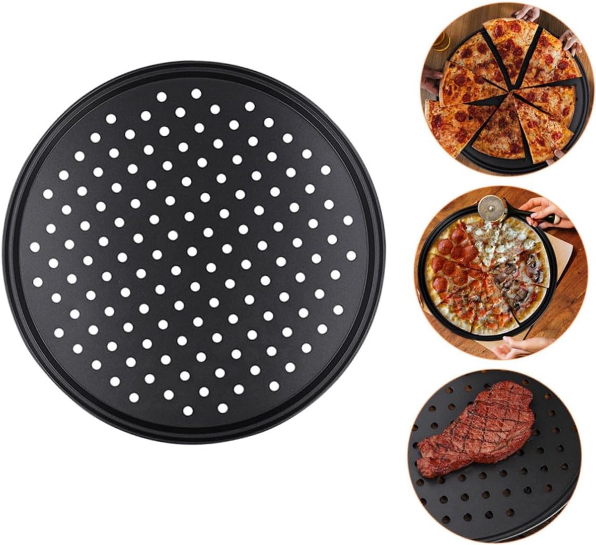 1x pizzaplaat rond — pizza bakplaat— rond — geperforeerd— anti-aanbak(diameter 32 cm)