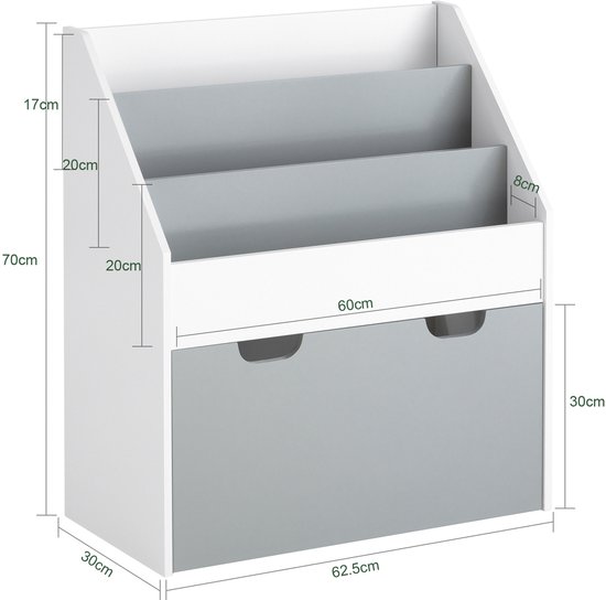 KMB34-F Kinderboekenkast Met Opbergvakken En 3 Dozen Speelgoedre Opbergrek Voor Kinderen Speelgoed Organizer