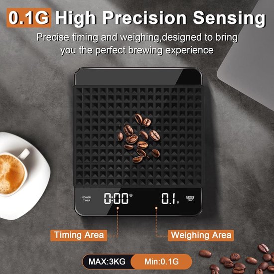 Balance à Café - Avec minuteur - Balance de cuisine numérique - Balance de précision - Barista - Balance de précision 0- Numérique et rechargeable par USB - 3 kg