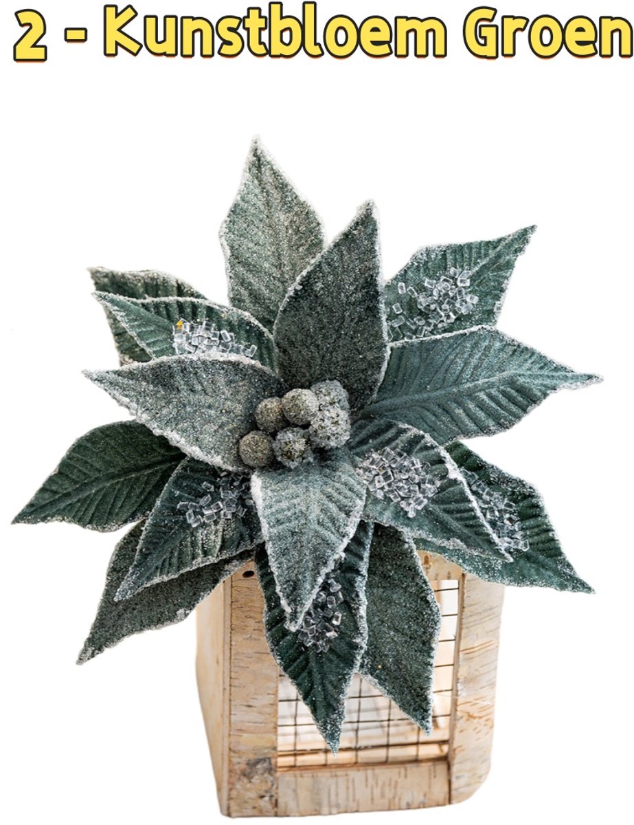 2 - Kunstbloemen - Kerstversiering - IJskristallen fluwelen bloemen - Groen
