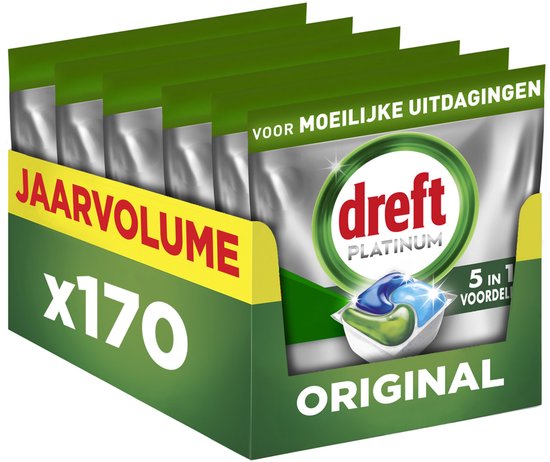 Dreft Platinum All In One Vaatwasmiddel - Original - Voordeelverpakking 5 x 34 Vaatwastabletten