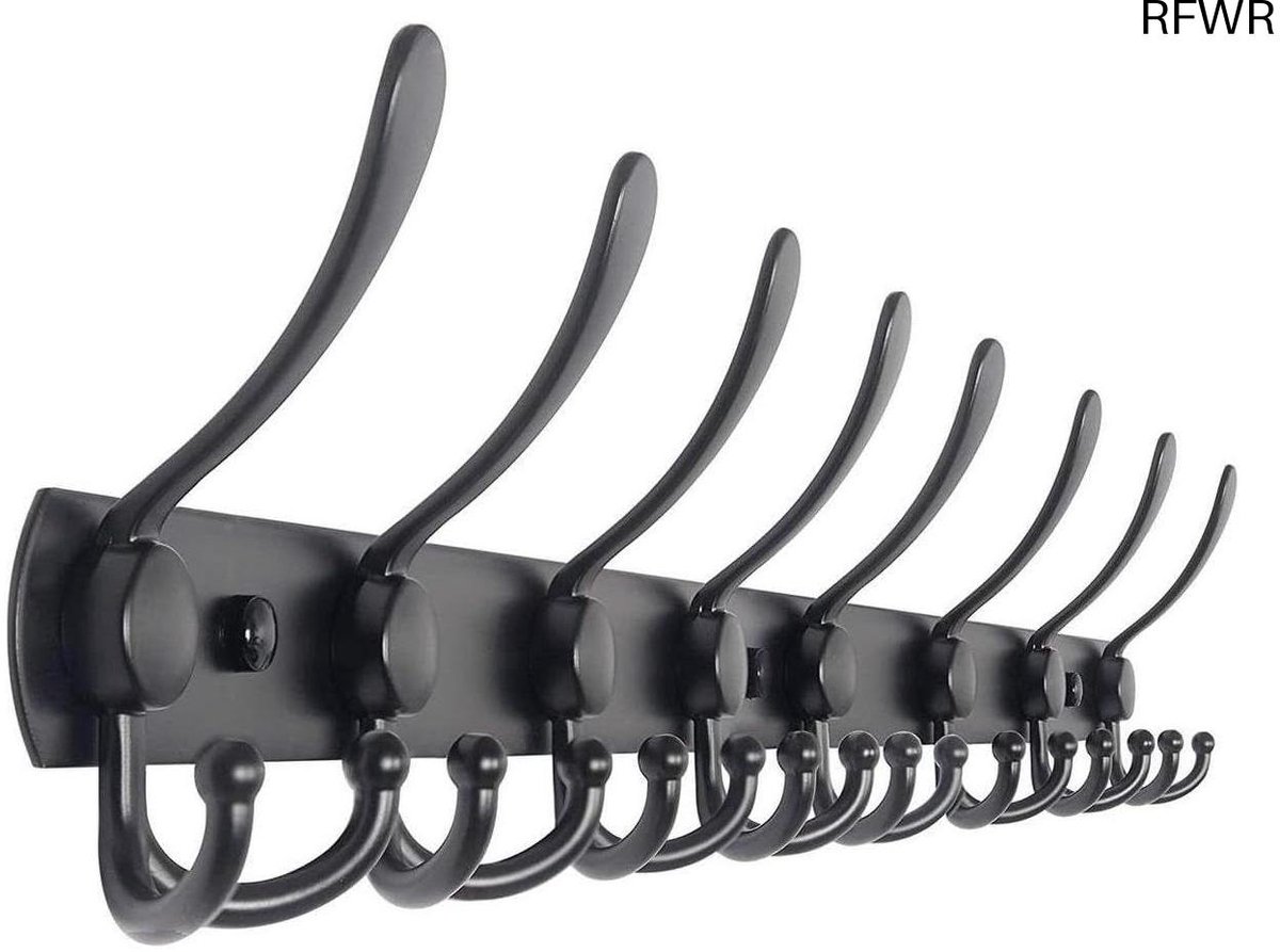 RFWR Wandkapstok Met 24 Haken - Hangende Muur Kapstok - RVS - 75CM - Mat Zwart