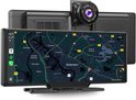 Carplay navigatiesysteem met ingebouwde dashcam, toont kaart van Rotterdam met navigatie-instructies.