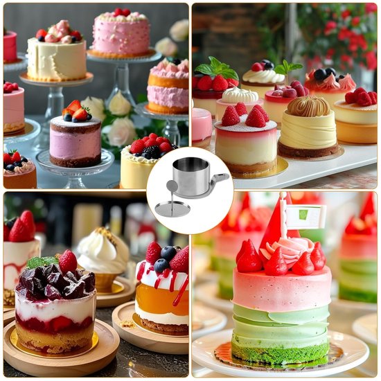 thumbnail: Set Van 4 Dessertringen 7,5 Cm - RVS Serveerringen Met Uitsteker En Aanstamper - Voor Mousses En Taarten