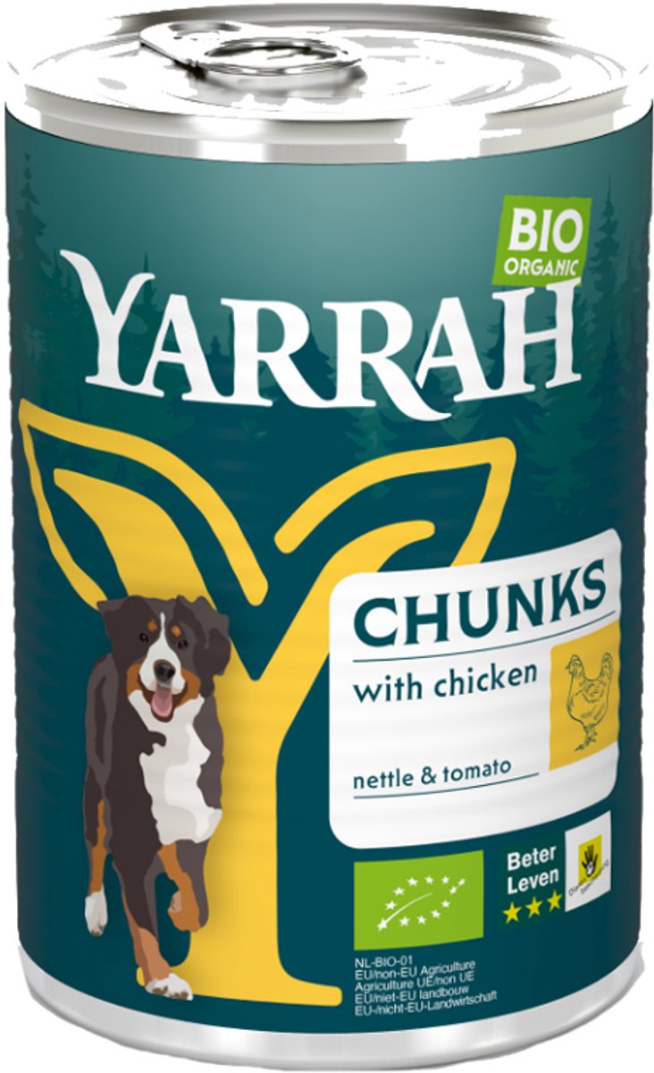 Yarrah Biologische Hondenvoer - Brokjes In Saus Kip Met Brandnetel En Tomaat - 405 gr