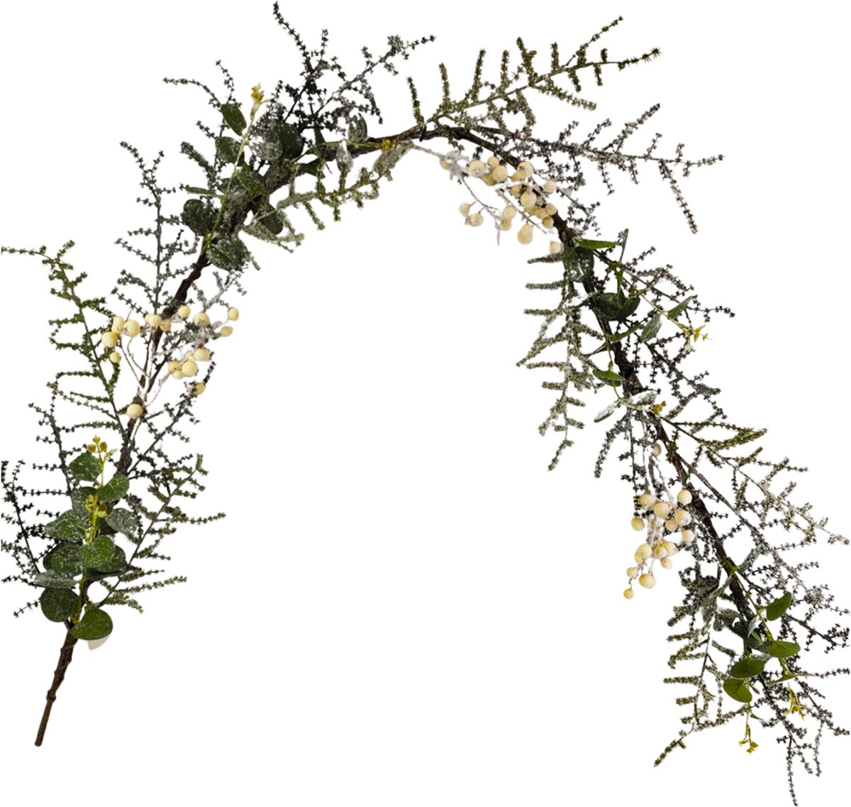 by Mooss - Guirlande - Witte Bes - Dennenappel - Eucalyptus - 180 cm - Kerst - Winter - Kunst
